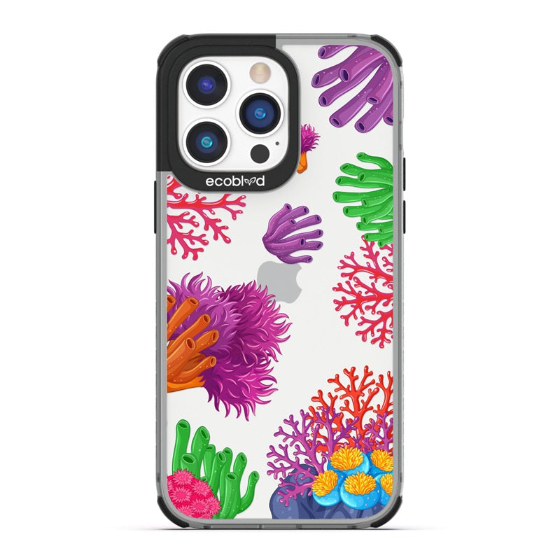 Laguna Collection - Black Eco-Friendly iPhone 14 Pro Case With A Colorful Underwater Coral Reef Pattern On A Clear Back