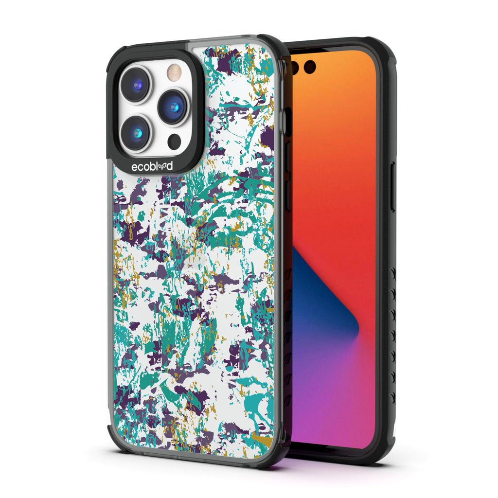 Contemporary Collection - Black Compostable iPhone 14 Pro Max Case - Abstract Expressionist Paint Splatter On A Clear Back