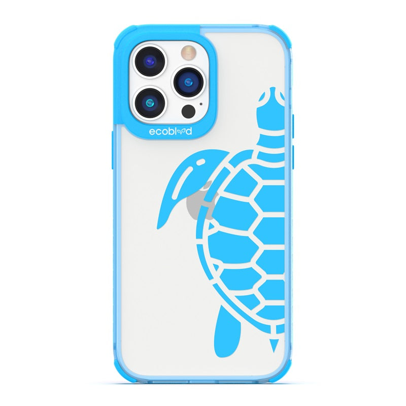 Laguna Collection - Blue Eco-Friendly iPhone 14 Pro Case With A Minimalist Sea Turtle Design On A Clear Back - Compostable