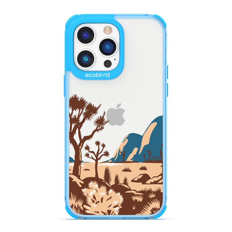 Laguna Collection - Blue Eco-Friendly iPhone 14 Pro Case With Minimalist Joshua Tree Desert Landscape On A Clear Back