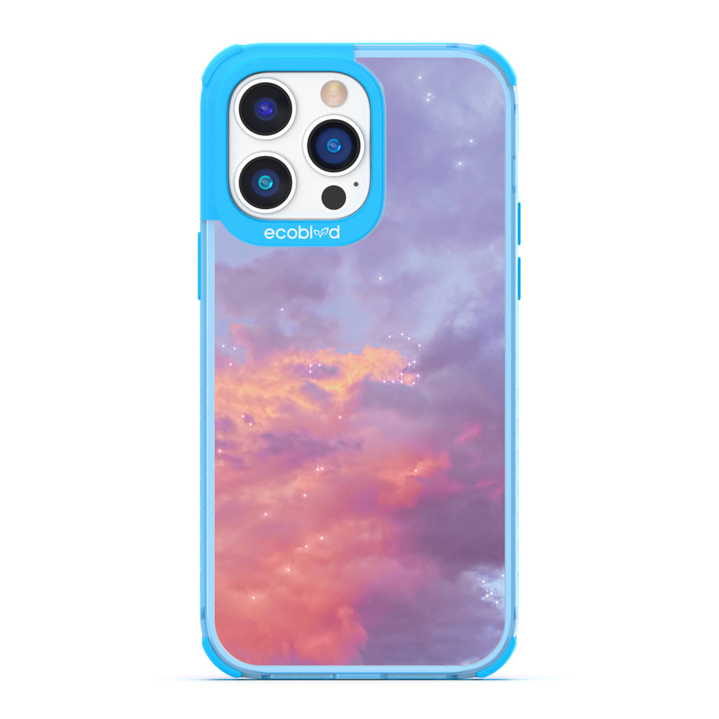 Love Collection - Blue Compostable iPhone 14 Pro Case - Cloudy Pastel Sunset With Stars On A Clear Back