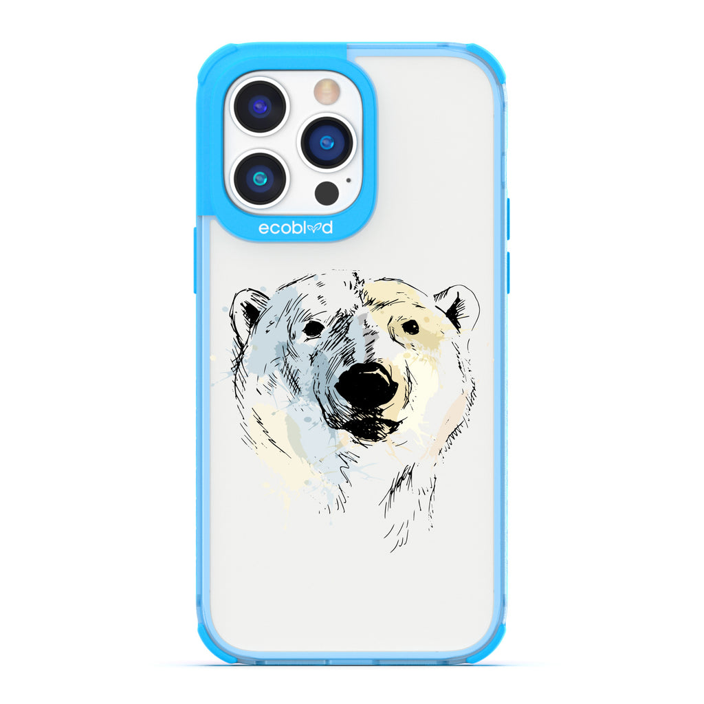Winter Collection - Blue Compostable iPhone 14 Pro Case - Illustrated Polar Bear Face On Clear Back