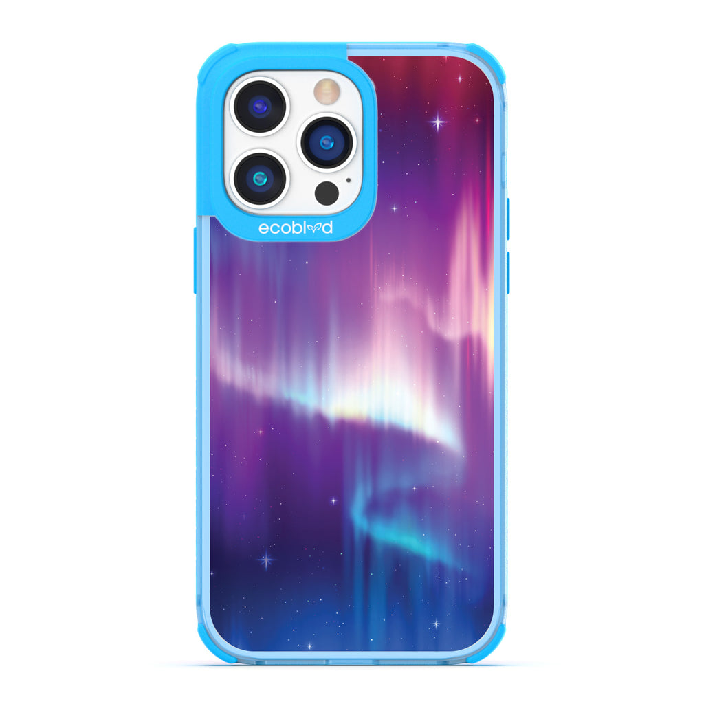 Aurora Borealis - Northern Lights In Night Sky - Eco-Friendly Clear iPhone 14 Pro Case With Blue Rim 