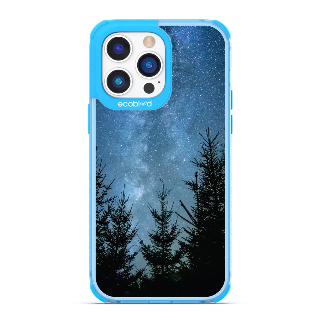 Winter Collection - Blue Compostable iPhone 14 Pro Case - Star-Filled Night Sky In The Woods On A Clear Back