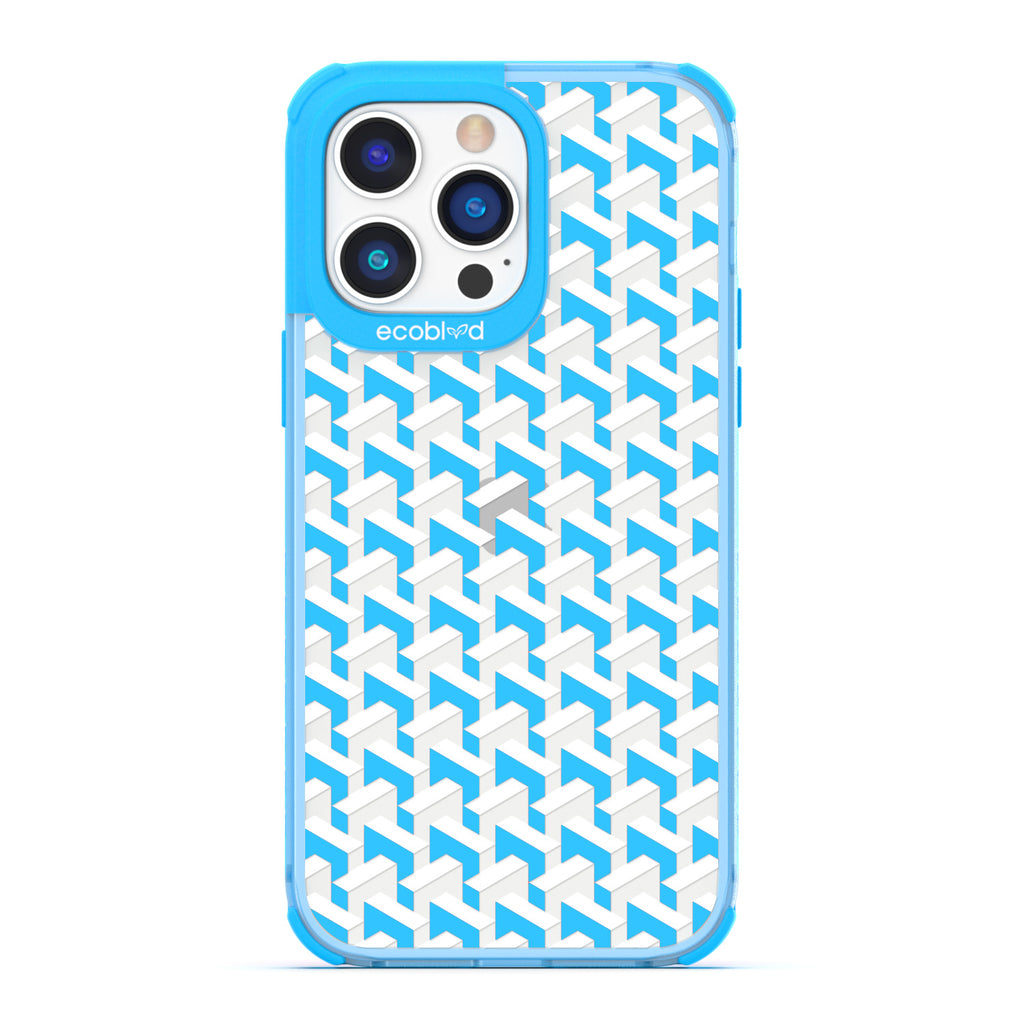 Timeless Collection - Blue Laguna Compostable iPhone 14 Pro Max Case With High-Fashion Inspired Chevron Print On Clear Back
