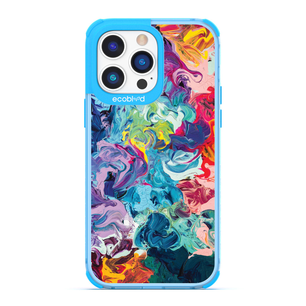 Contemporary Collection - Blue Compostable iPhone 14 Pro Case - Abstract Colorful Oil Painting On A Clear Back