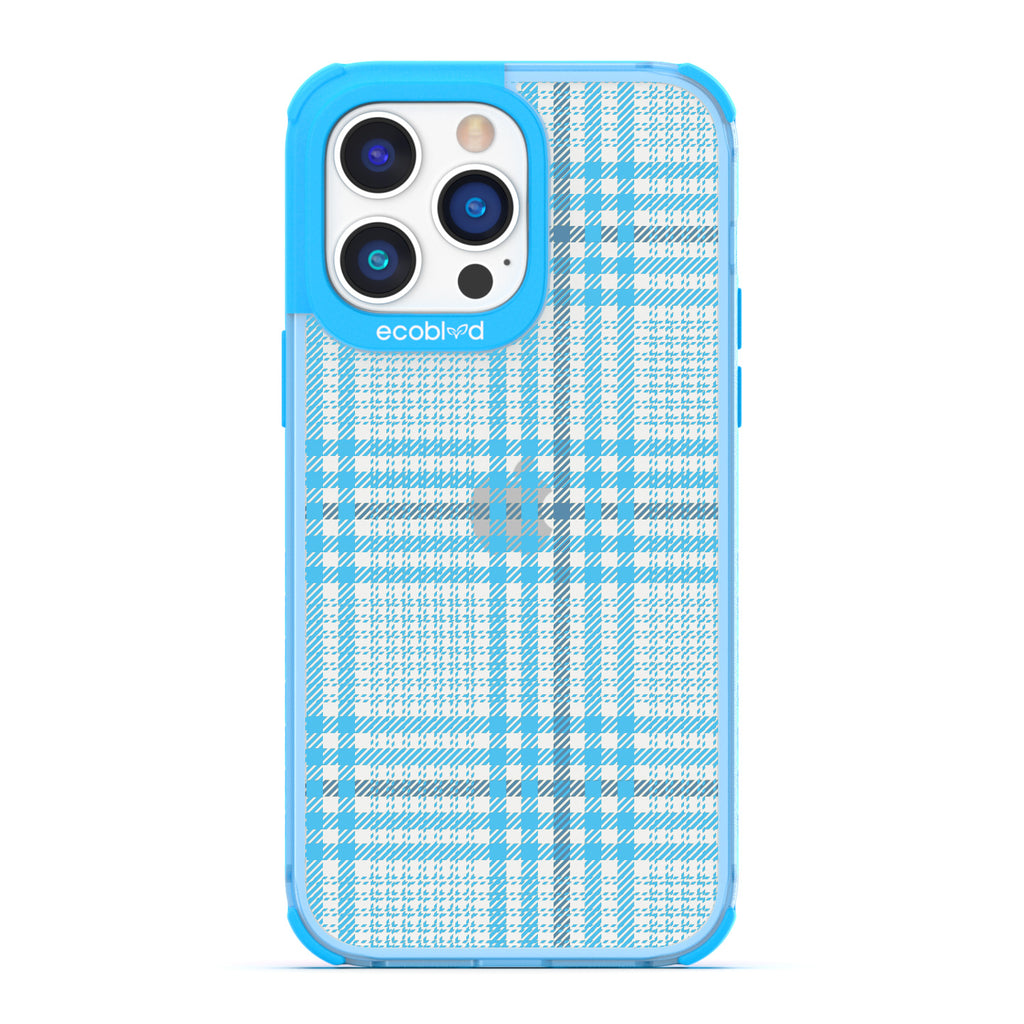 As If - Iconic Tartan Plaid - Eco-Friendly Clear iPhone 14 Pro Case With Blue Rim