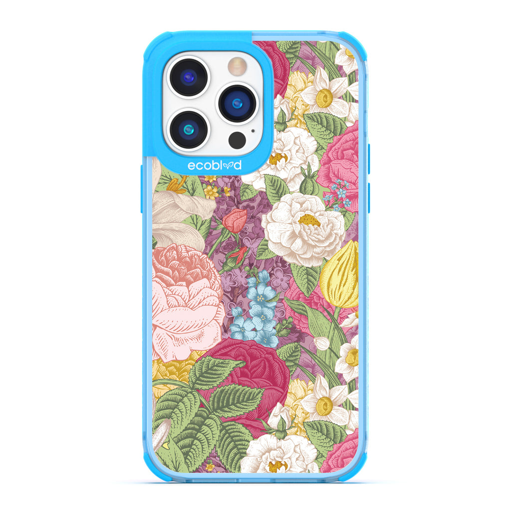 Timeless Collection - Blue Laguna Compostable iPhone 14 Pro Case With A Bright Watercolor Floral Arrangement Print