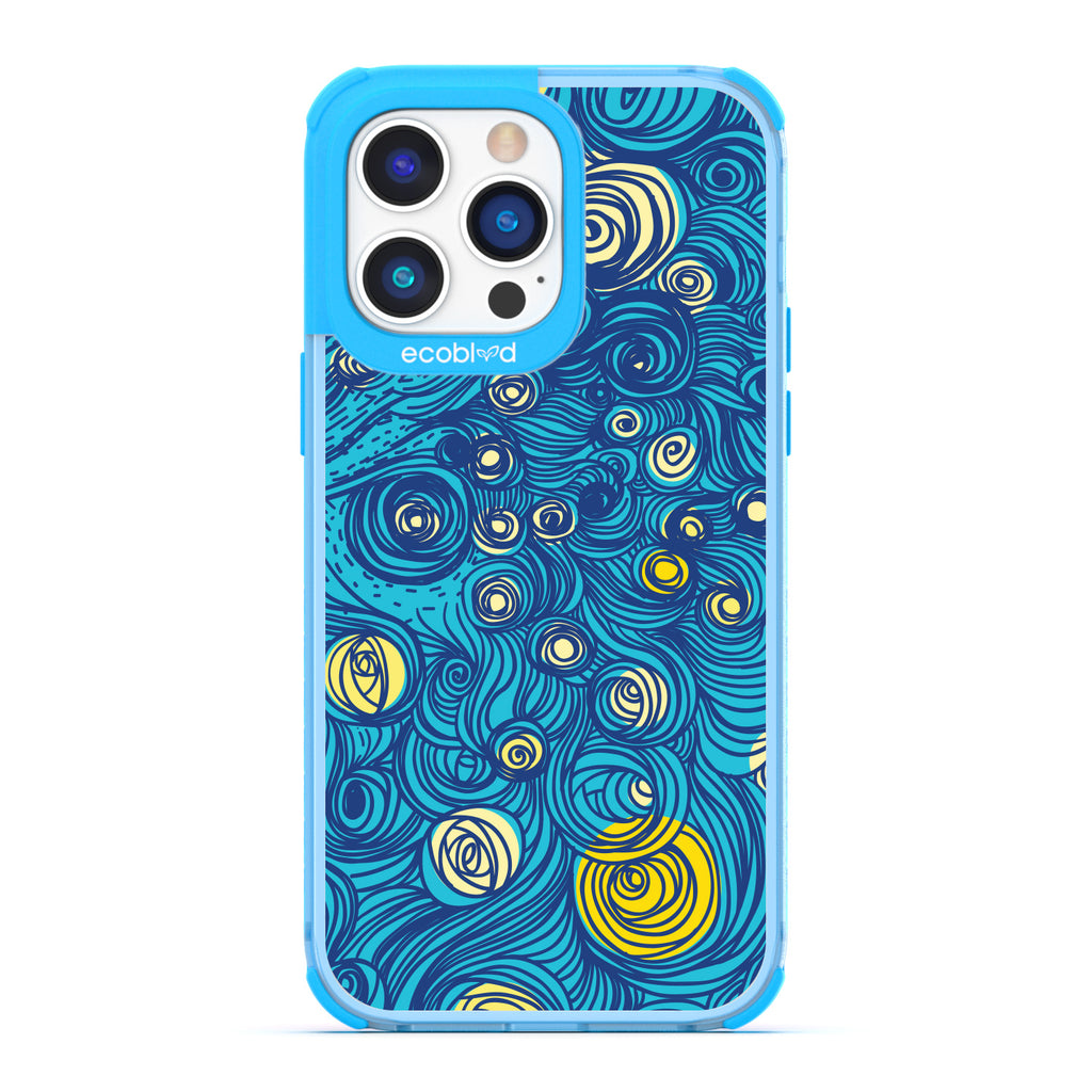 Winter Collection - Blue Compostable iPhone 14 Pro Max Case - Van Gogh Starry Night-Inspired Art On A Clear Back