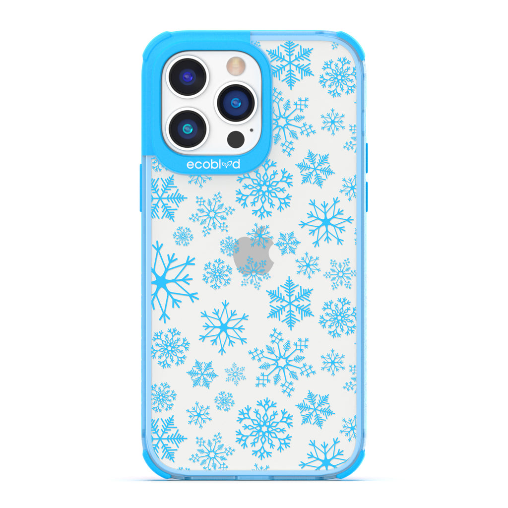 Winter Collection - Blue Eco-Friendly Laguna iPhone 14 Pro Max Case With A Snowflake Pattern On A Clear Back