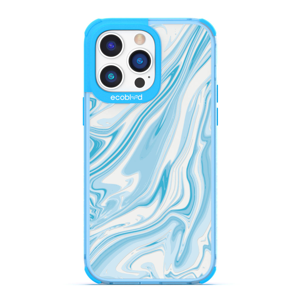 Timeless Collection - Blue Laguna Compostable iPhone 14 Pro Case With Marble Swirls On a Clear Back