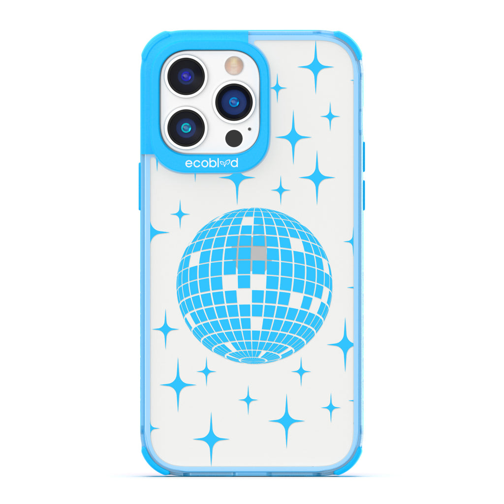 Winter Collection - Blue Eco-Friendly iPhone 14 Pro Max Case - A Mirror Ball Shines With Stars On A Clear Back