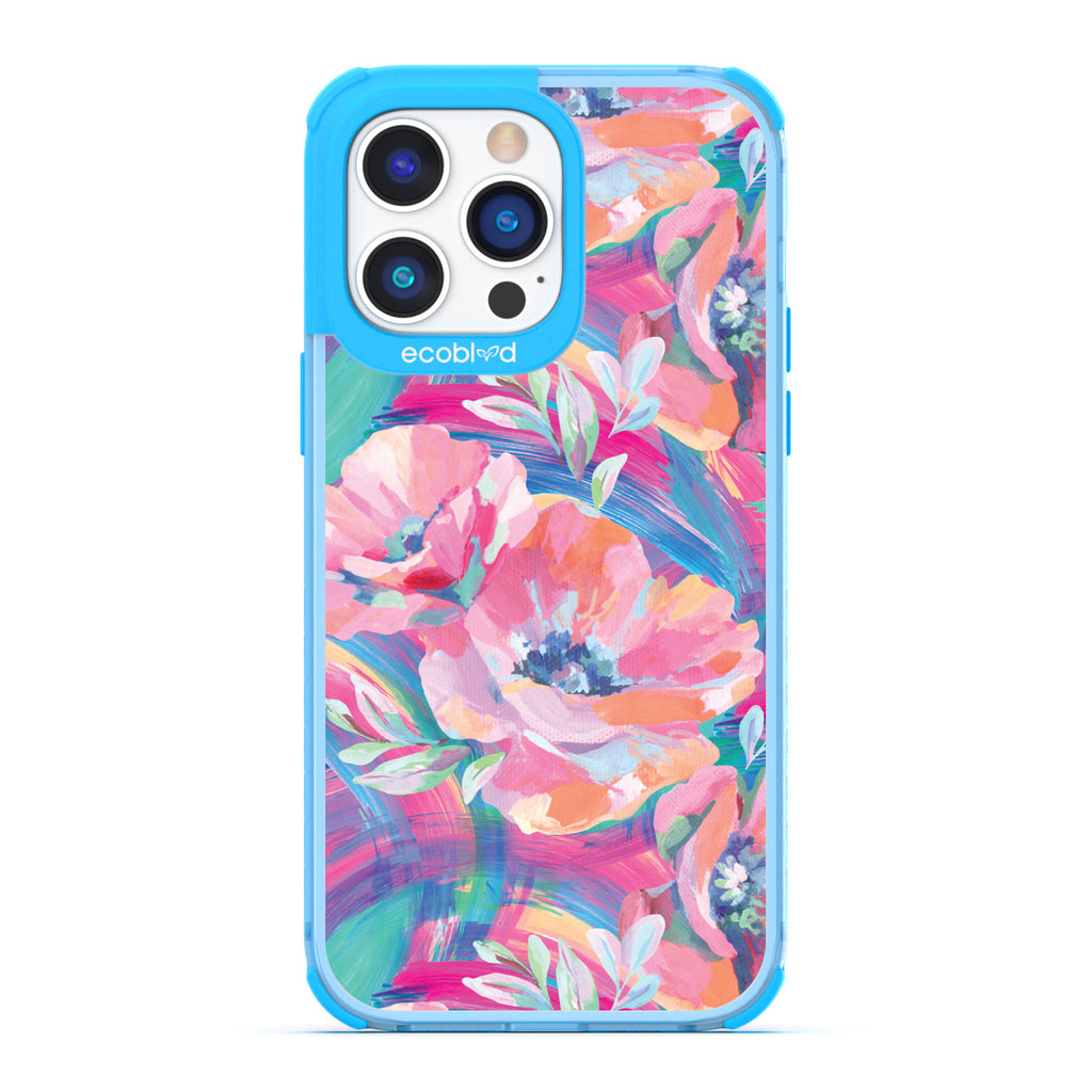 Spring Collection - Blue Compostable iPhone 14 Pro Max Case - Pastel-Colored Abstract Painting Of Poppies On Clear Back