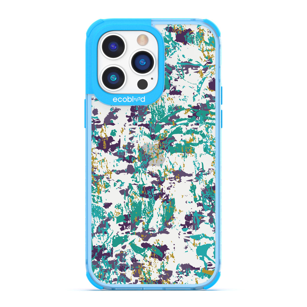 Contemporary Collection - Blue Compostable iPhone 14 Pro Max Case - Abstract Expressionist Paint Splatter On A Clear Back
