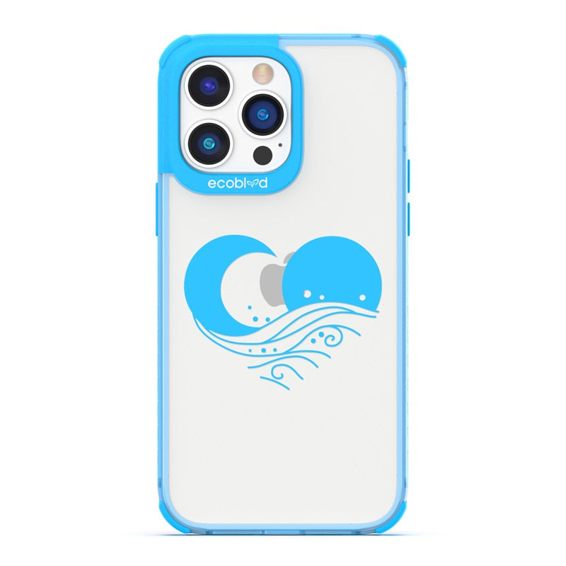 Laguna Collection - Blue Eco-Friendly iPhone 14 Pro Case With The Sun, Moon &  A Wave Forming A Heart On A Clear Back