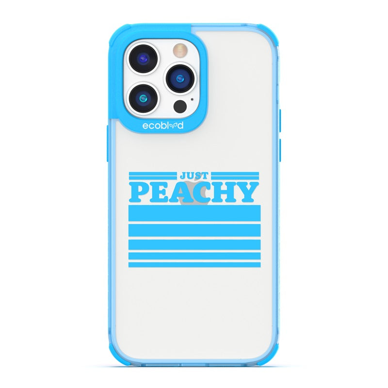 Laguna Collection - Blue Eco-Friendly iPhone 14 Pro Case With Just Peachy & Sized Gradient Stripes On A Clear Back 