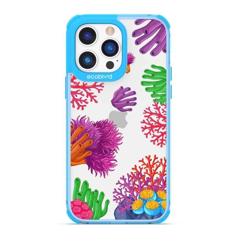 Laguna Collection - Blue Eco-Friendly iPhone 14 Pro Case With A Colorful Underwater Coral Reef Pattern On A Clear Back