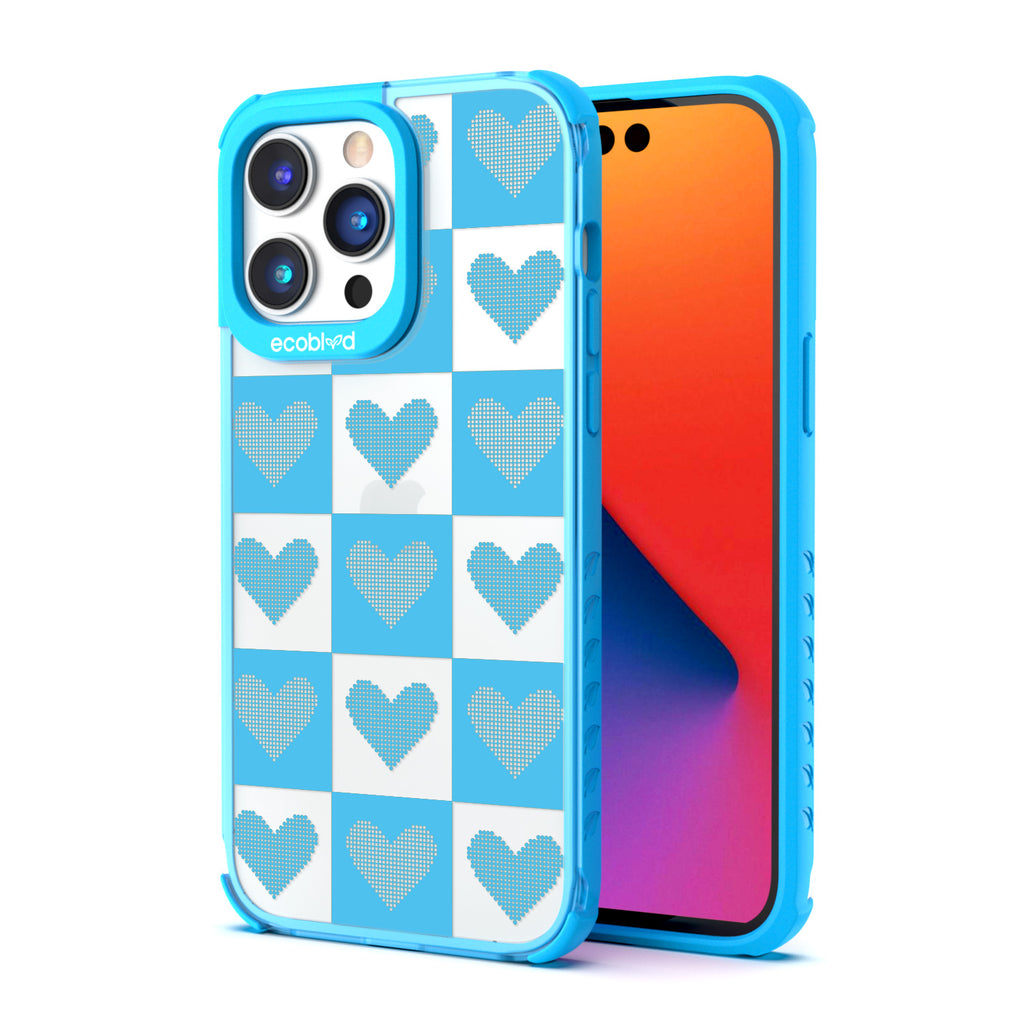 Back View Of Blue Eco-Friendly iPhone 14 Pro Max Clear Case With Qulity Pleasures Design & Front View Of Screen
