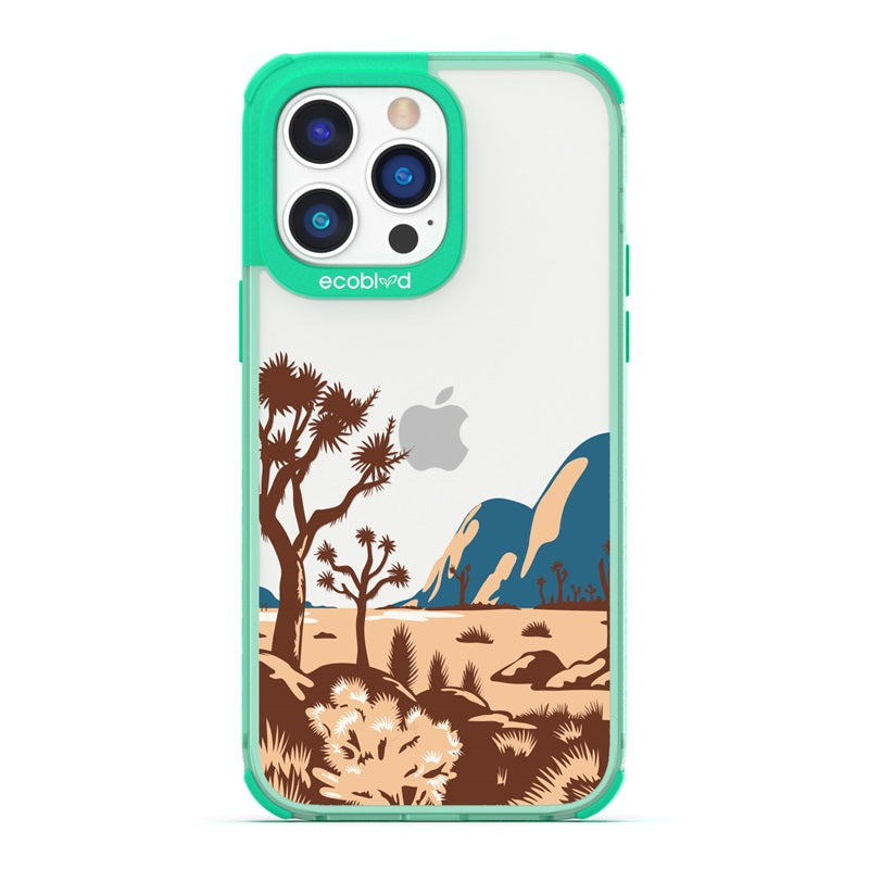 Laguna Collection - Green Eco-Friendly iPhone 14 Pro Case With Minimalist Joshua Tree Desert Landscape On A Clear Back