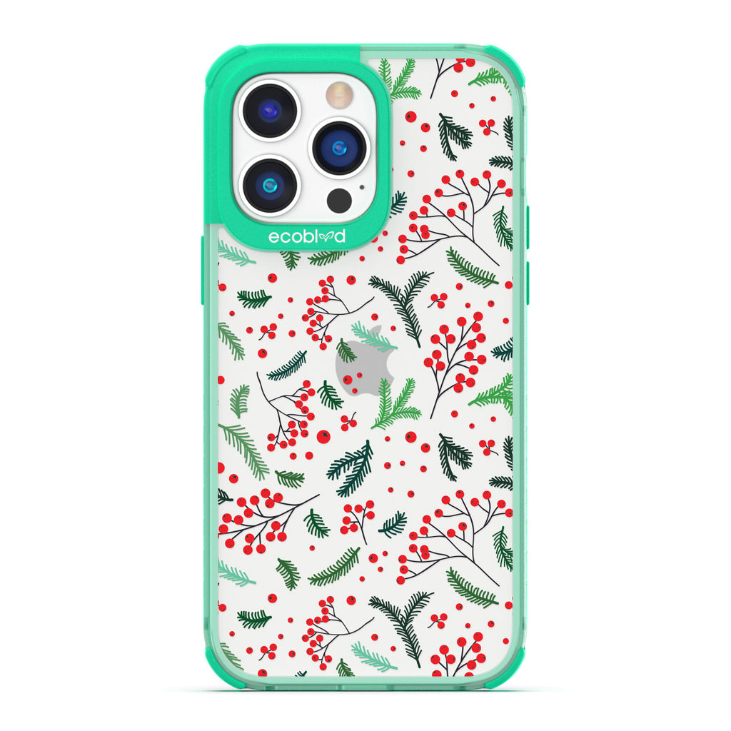 Winter Collection - Green Eco-Friendly Laguna iPhone 14 Pro Max Case With Mistletoe On A Clear Back