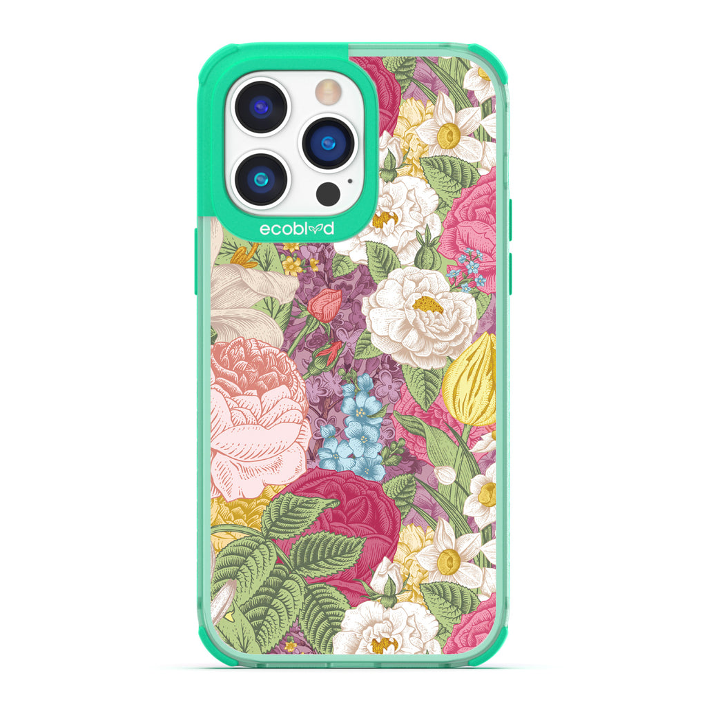 Timeless Collection - Green Laguna Compostable iPhone 14 Pro Max Case With A Bright Watercolor Floral Arrangement Print