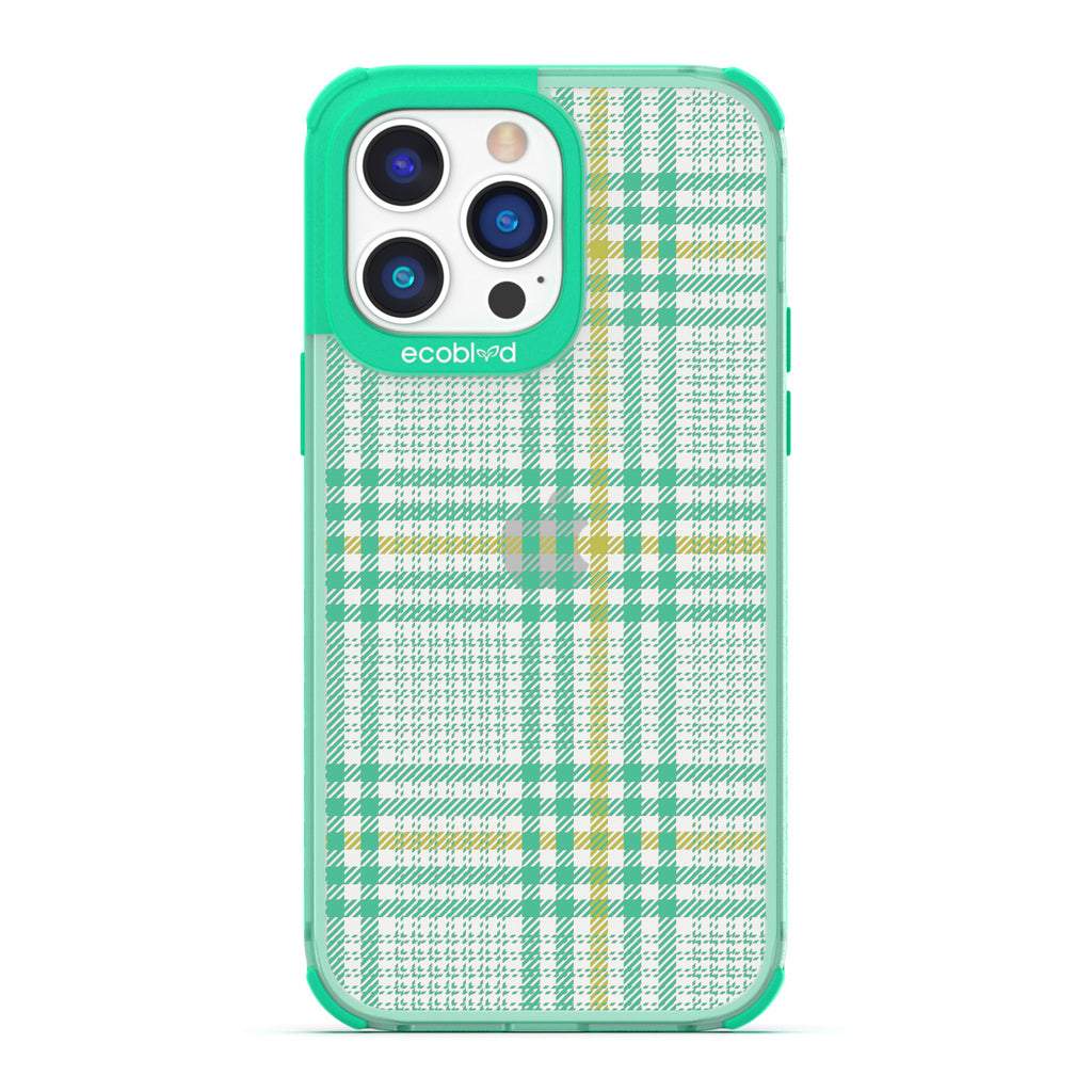As If - Iconic Tartan Plaid - Eco-Friendly Clear iPhone 14 Pro Case With Green Rim