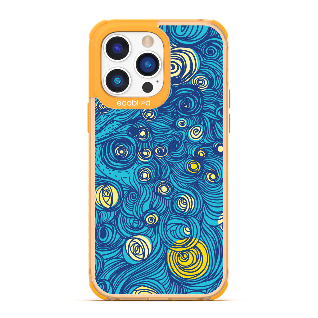 Winter Collection - Yellow Compostable iPhone 14 Pro Case - Van Gogh Starry Night-Inspired Art On A Clear Back