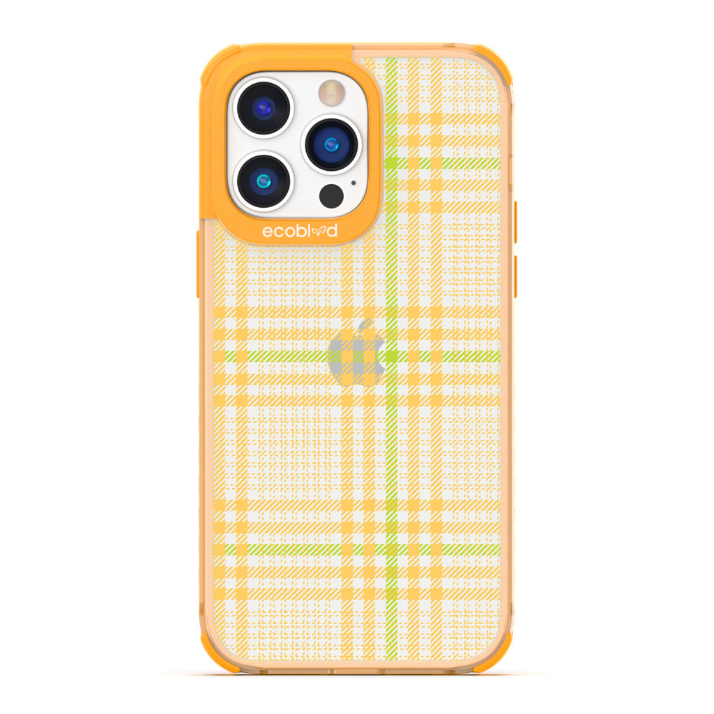 As If - Iconic Tartan Plaid - Eco-Friendly Clear iPhone 14 Pro Case With Yellow Rim