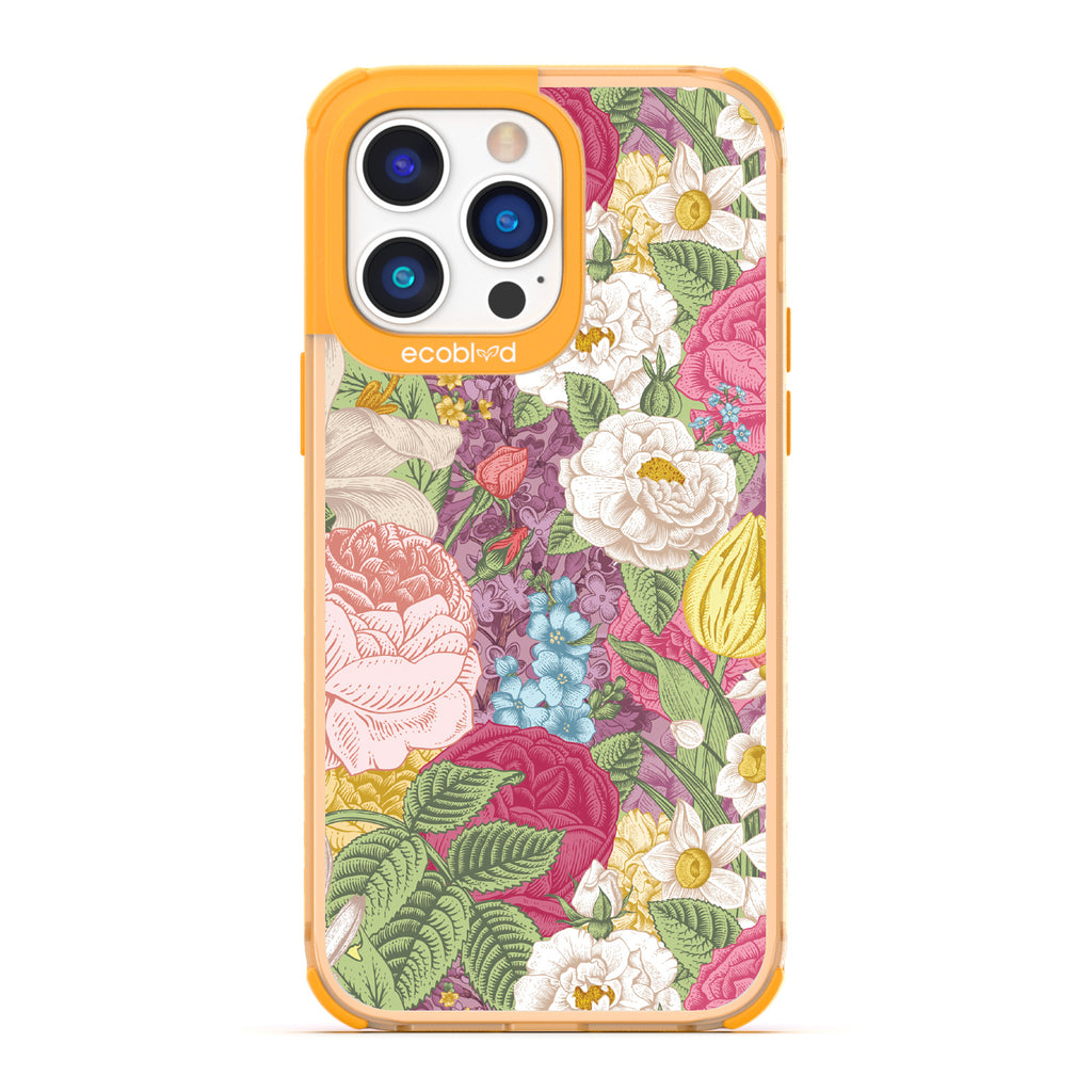 Timeless Collection - Yellow Laguna Compostable iPhone 14 Pro Case With A Bright Watercolor Floral Arrangement Print