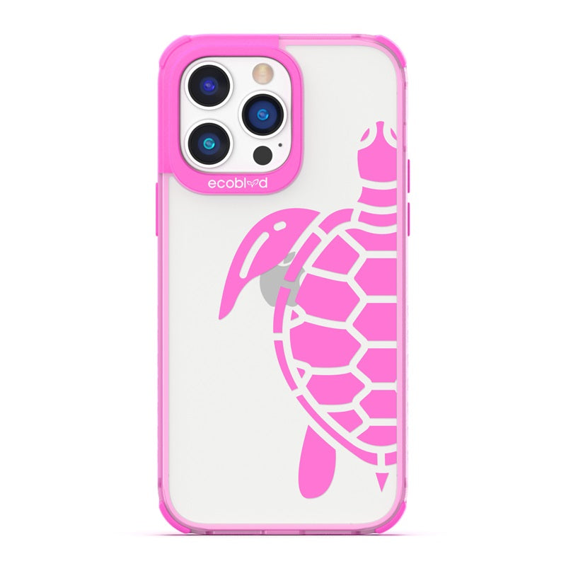 Laguna Collection - Pink Eco-Friendly iPhone 14 Pro Case With A Minimalist Sea Turtle Design On A Clear Back - Compostable