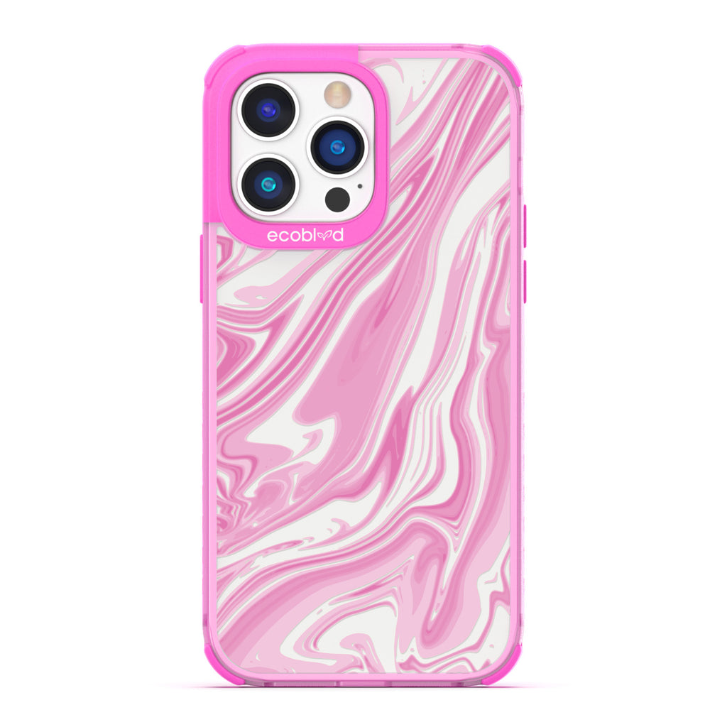 Timeless Collection - Pink Laguna Compostable iPhone 14 Pro Case With Marble Swirls On a Clear Back