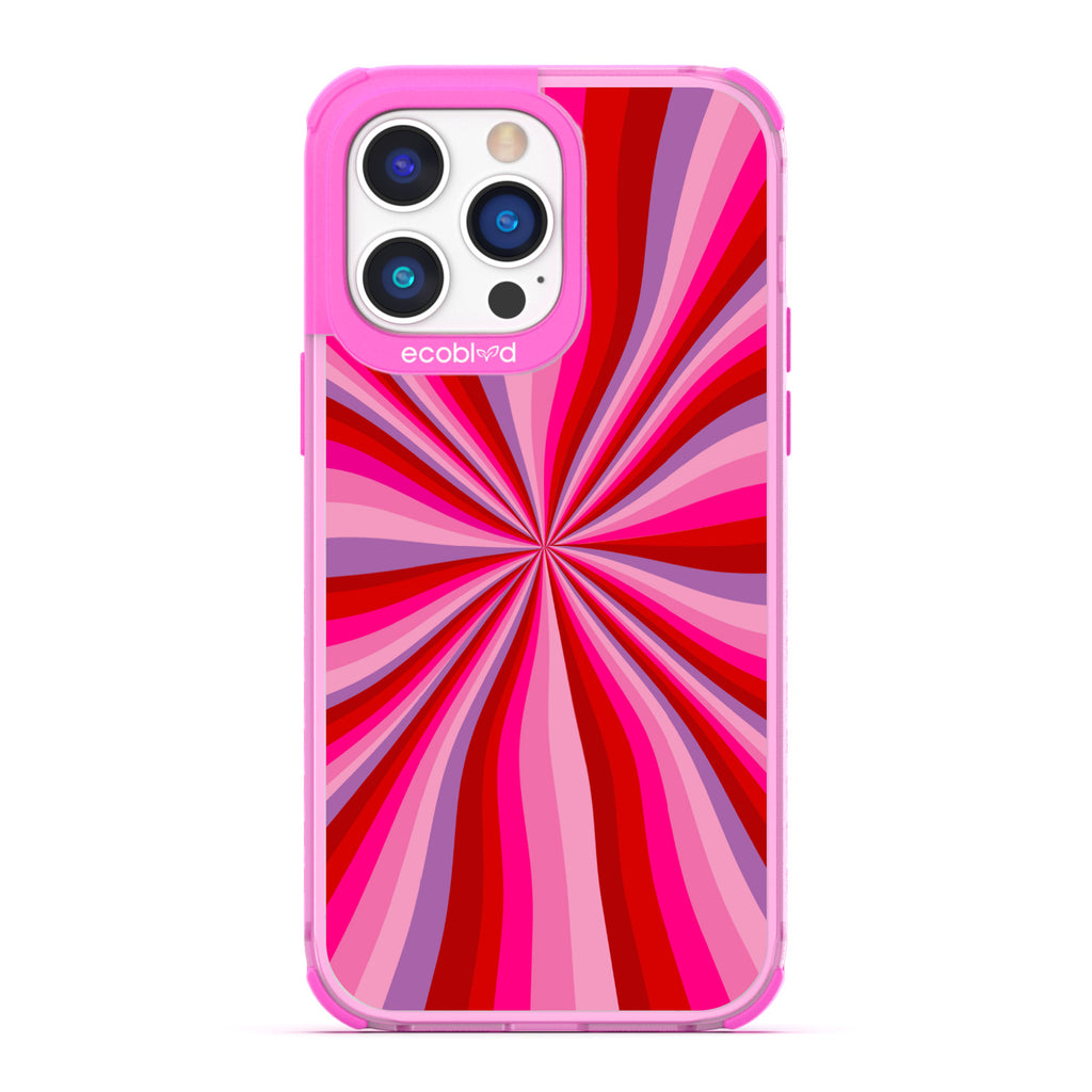 Love Collection - Pink Compostable iPhone 14 Pro Max Case - Radial Burst Of Pink & Purple Gradients On A Clear Back