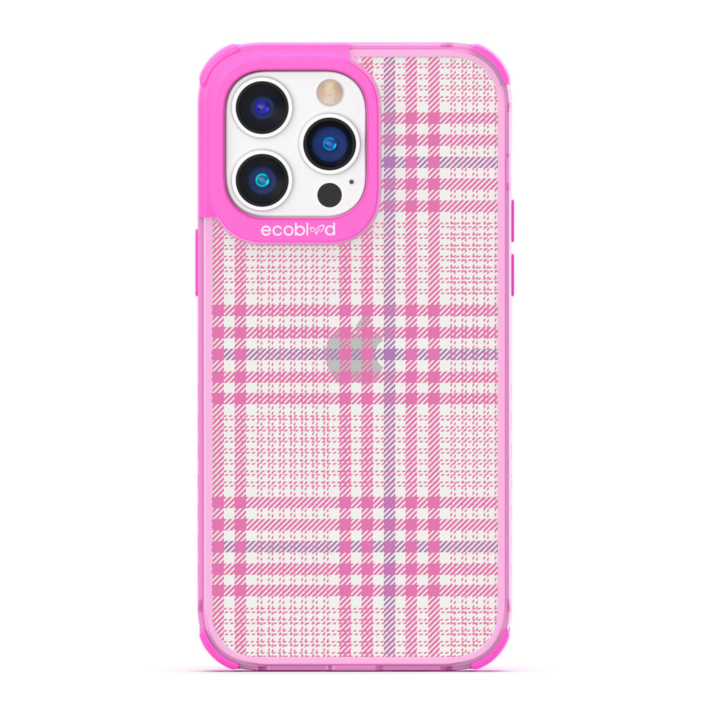 As If - Iconic Tartan Plaid - Eco-Friendly Clear iPhone 14 Pro Case With Pink Rim