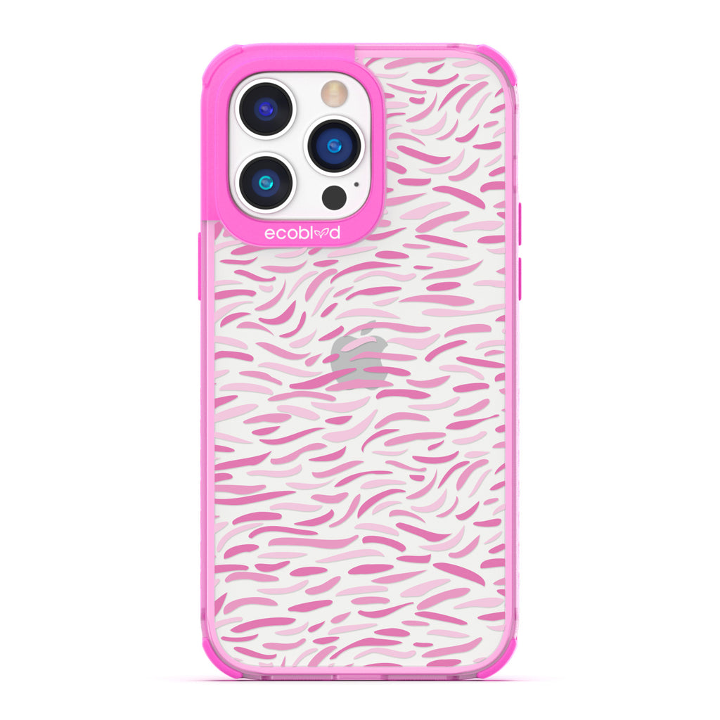 Timeless Collection - Pink Laguna Compostable iPhone 14 Pro Case With Abstract Paint Brush Strokes On A Clear Back