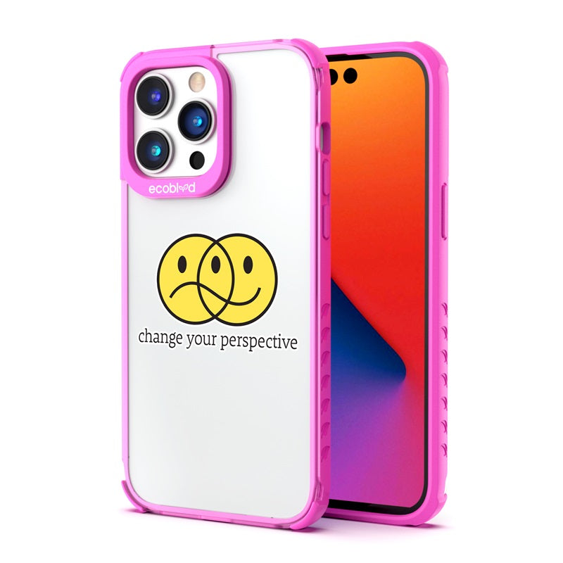 Back View Of Pink Eco-Friendly Laguna iPhone 14 Pro Case With The Perspective Design & Front View Of Screen