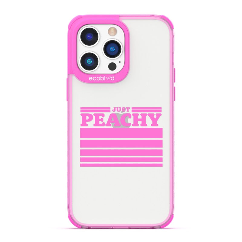 Laguna Collection - Pink Eco-Friendly iPhone 14 Pro Case With Just Peachy & Sized Gradient Stripes On A Clear Back 