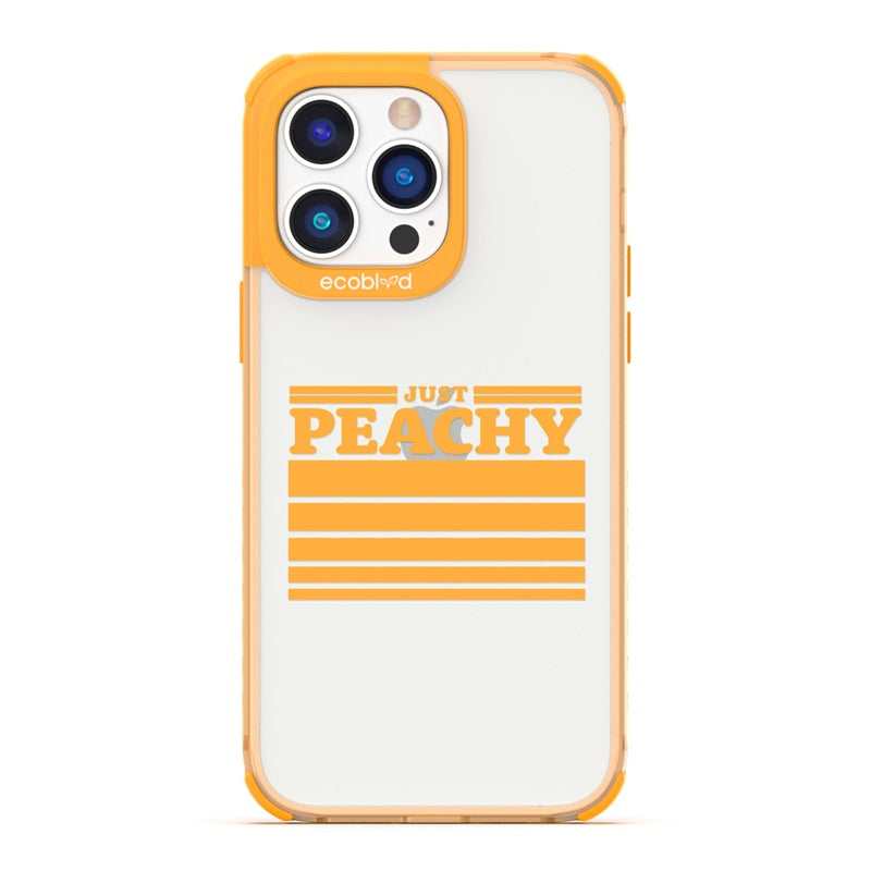Laguna Collection - Yellow Eco-Friendly iPhone 14 Pro Case With Just Peachy & Sized Gradient Stripes On A Clear Back 