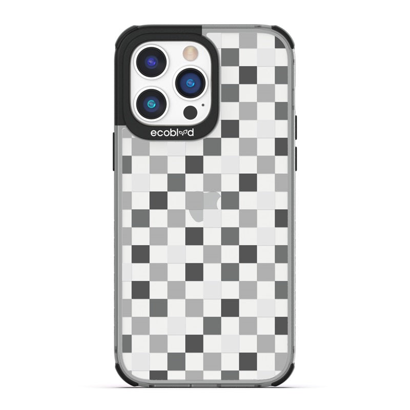 Laguna Collection - Black Eco-Friendly iPhone 14 Pro Max Case With A Checkered Print Pattern On A Clear Back - Compostable