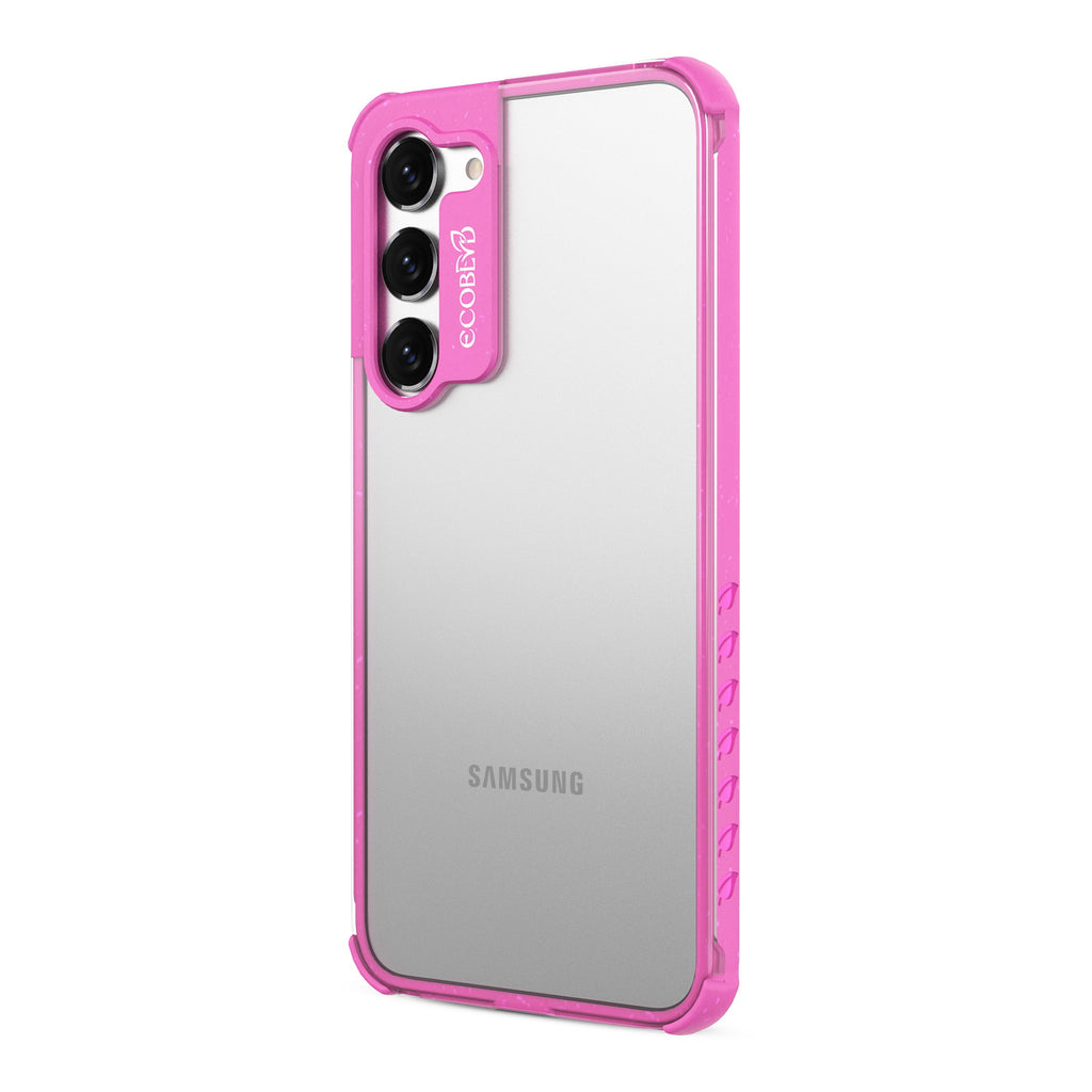 Right-Side View Of Pink Eco-Friendly Galaxy S23 Plus Case - Compostable Clear Collection