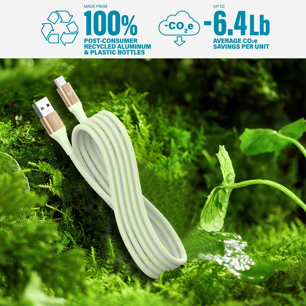 LifeVine USB-A To USB-C Cable With Text Reading Made From 100% Post-Consumer Materials & Saves Up to 6.4Lb of CO2 A Year