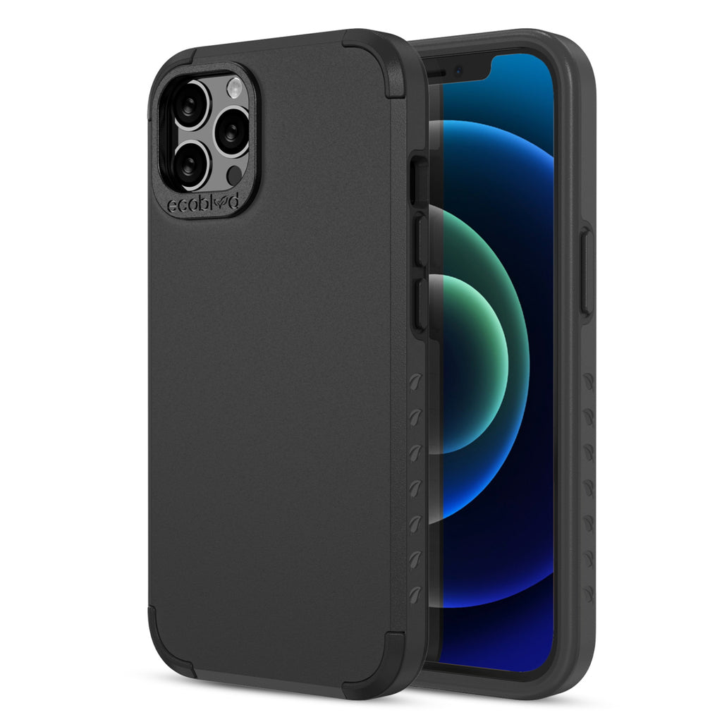 Back View Of Tough Black iPhone 12 / 12 Pro Mojave Case And Frontal View Of Screen