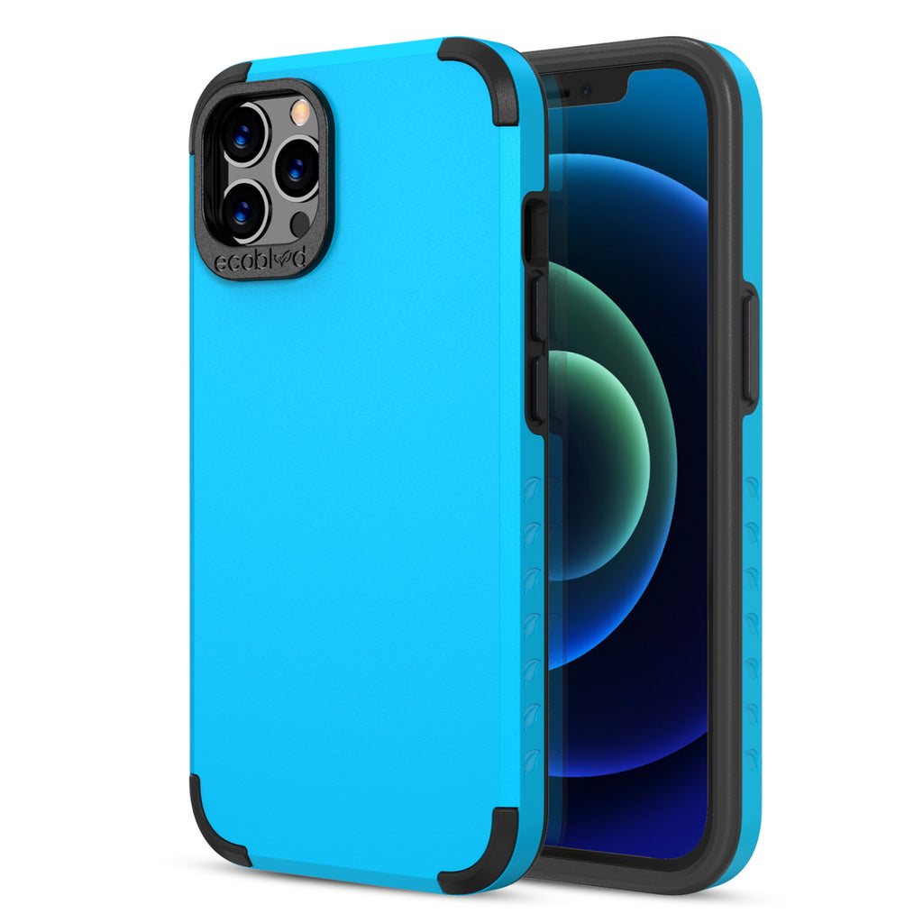 Back View Of Tough Blue iPhone 12 / 12 Pro Max Mojave Case And Frontal View Of Screen