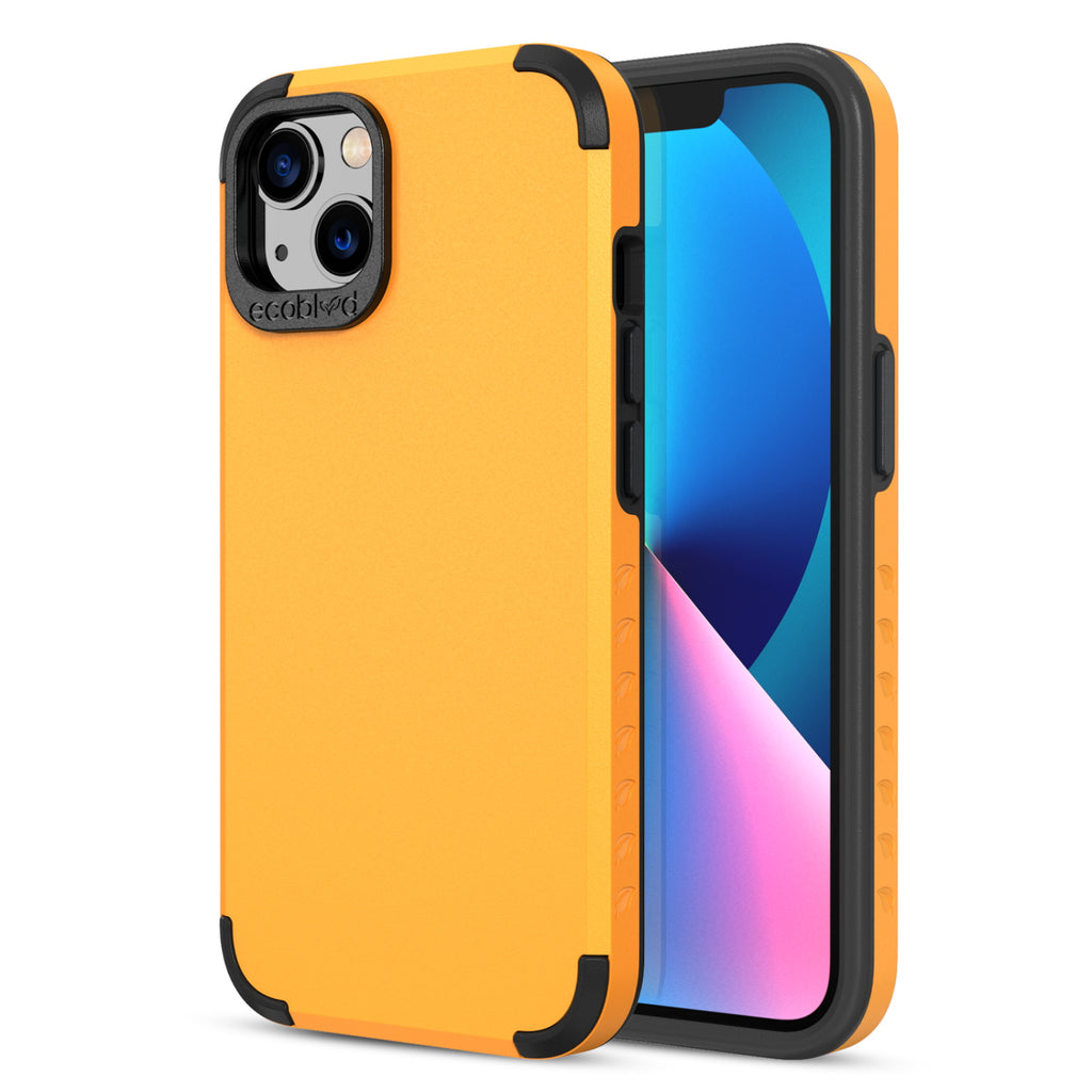 Back View Of Tough Yellow iPhone 13 Mojave Case And Frontal View Of Screen