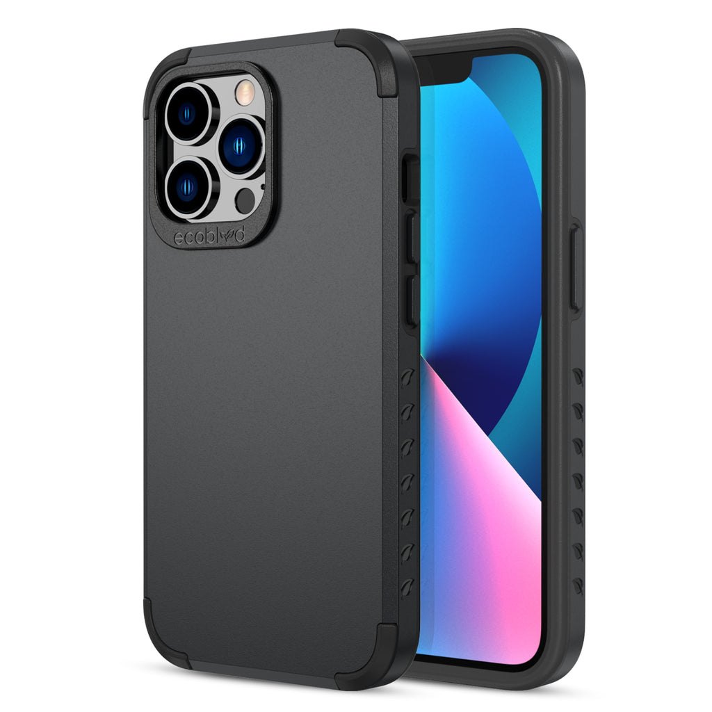 Back View Of Tough Black iPhone 13 Pro Mojave Case And Frontal View Of Screen