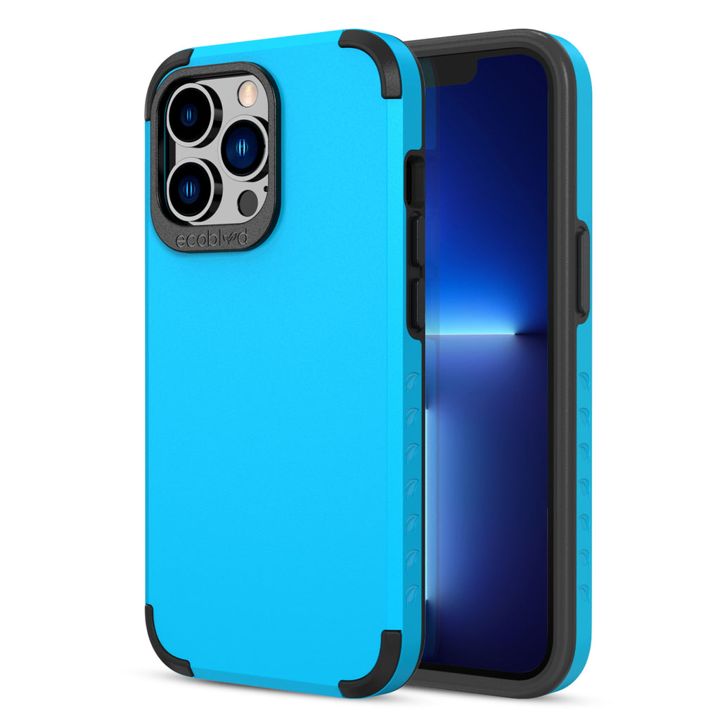 Back View Of Tough Blue iPhone 13 Pro Max Mojave Case And Frontal View Of Screen