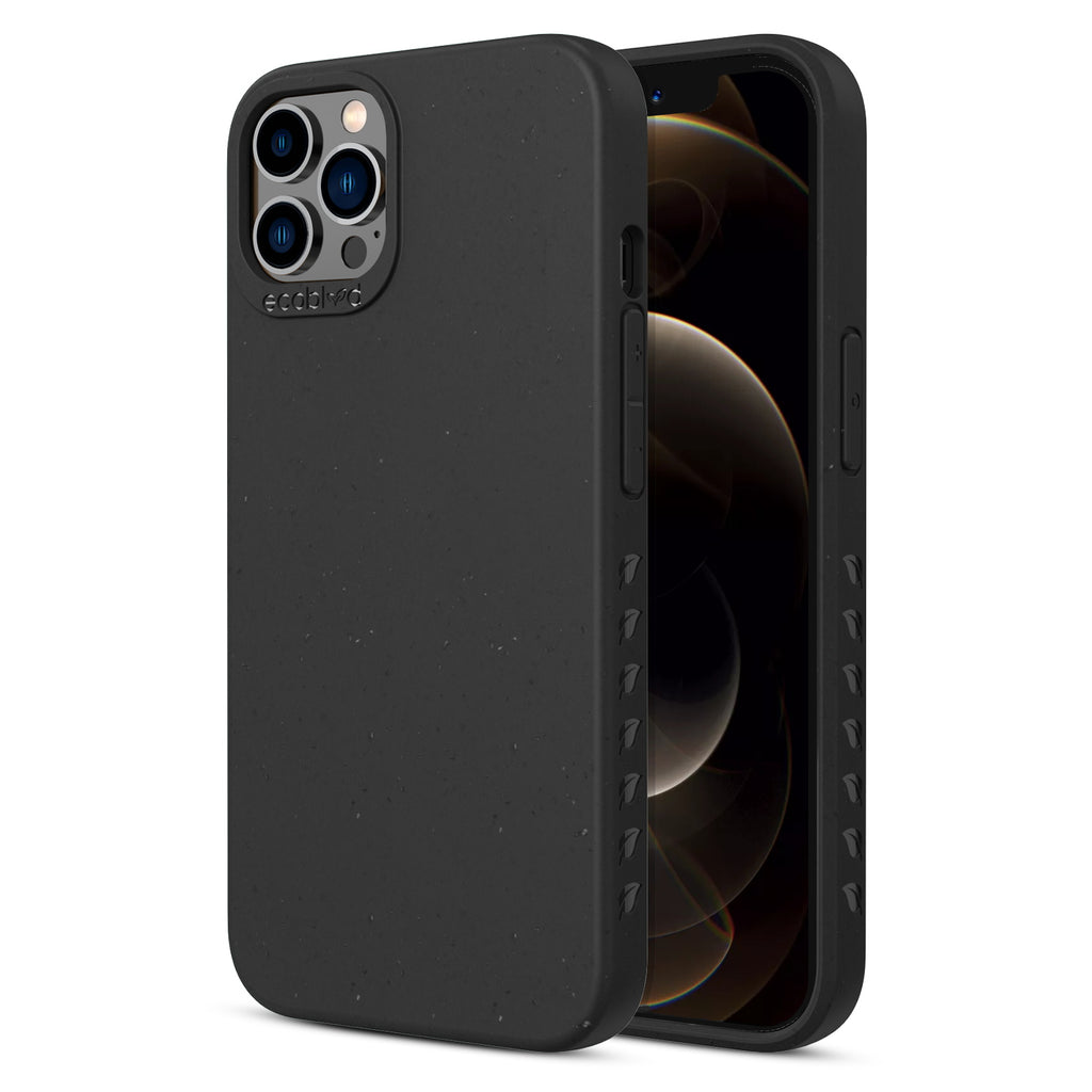 Back View Of Black Eco-Friendly iPhone 12 / 12 Pro Case & A Front View Of The Screen - Compostable Sequoia Collection