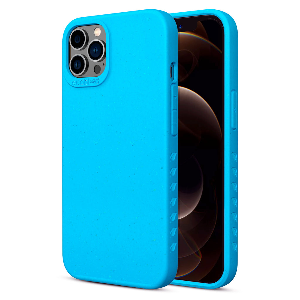 Back View Of Blue Eco-Friendly iPhone 12 / 12 Pro Case & A Front View Of The Screen - Compostable Sequoia Collection