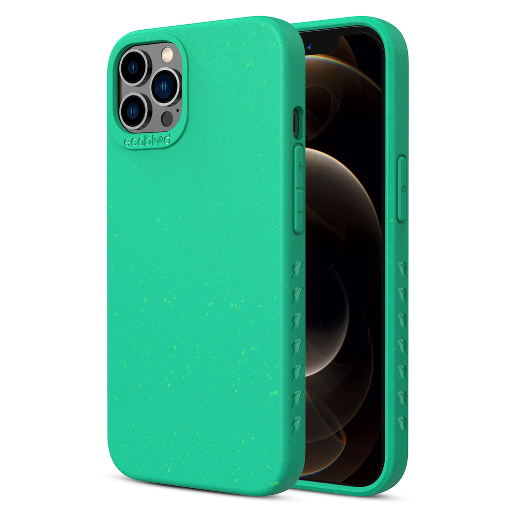 Back View Of Green Eco-Friendly iPhone 12 / 12 Pro Case & A Front View Of The Screen - Compostable Sequoia Collection