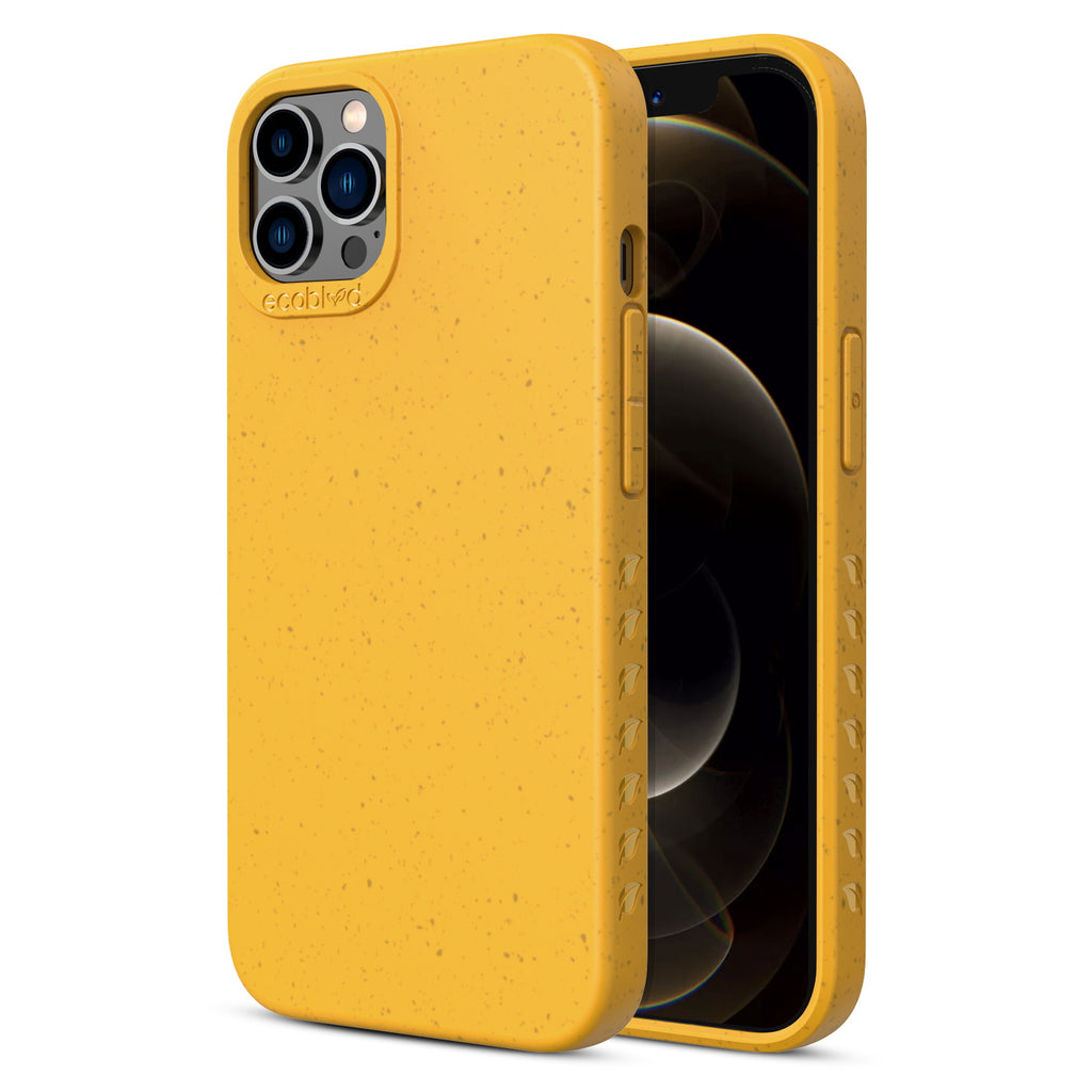 Back View Of Yellow Eco-Friendly iPhone 12 / 12 Pro Case & A Front View Of The Screen - Compostable Sequoia Collection
