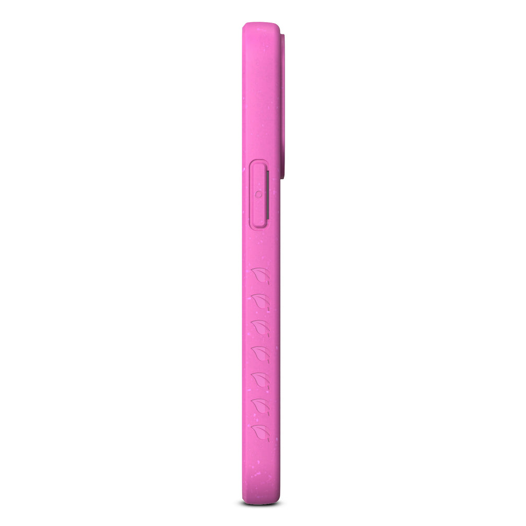 Right-Side View Of Embedded Non-Slip Grip On Pink Eco-Friendly Case For iPhone 13 Pro - Compostable Sequoia Collection